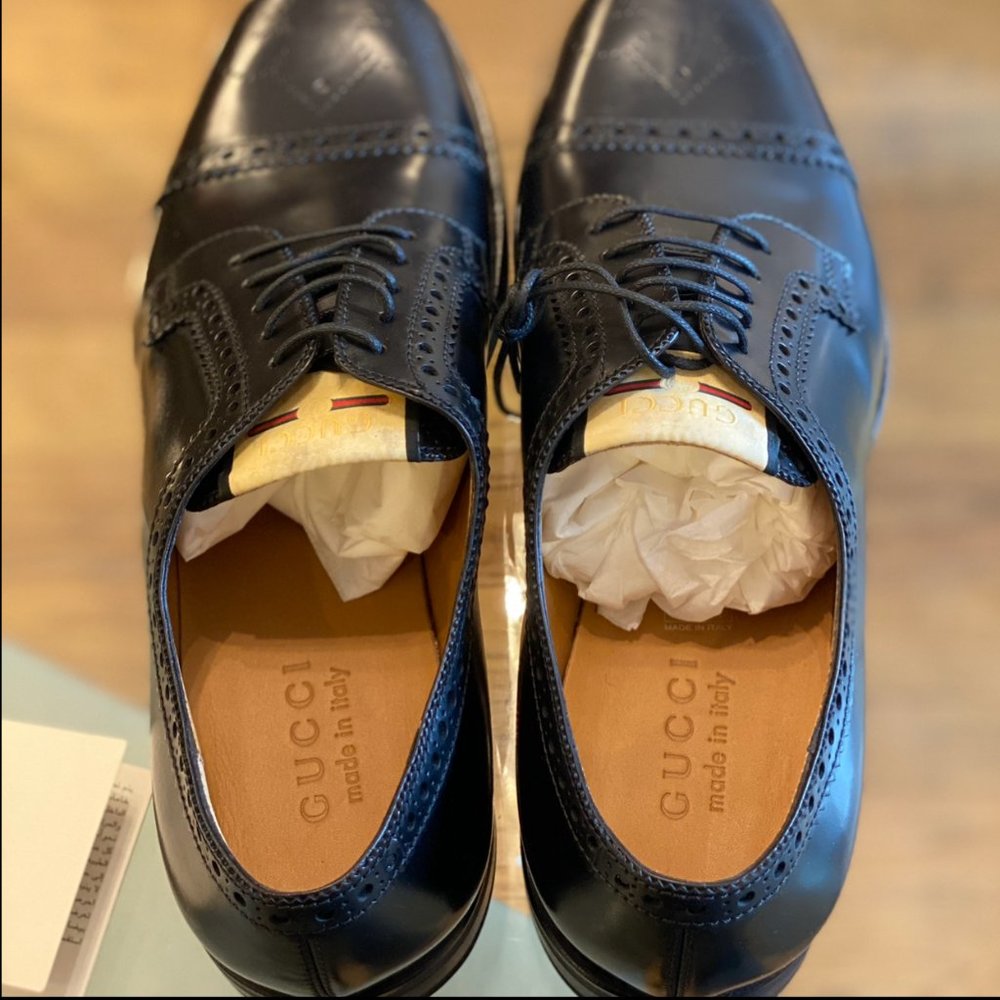 🕺HOST PICK🕺Gucci Perforated Leather Brogues Men's Shoes NEW IN BOX WITH BAGS - Picture 7 of 9